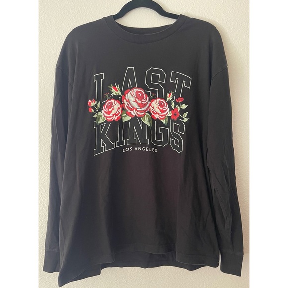 Last Kings Black Long Sleeve Shirt with Floral Design mens size large - Picture 1 of 4